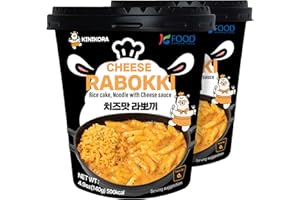 KINIKORA Premium Instant Rabokki Cup - Cheese Flavor, 2 Cups, Korean Ramen & Tteokbokki, Quick and Easy Street Food