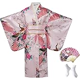 CRFASIBE Japanese Kimono Dress for Girls Kids Anime Cosplay Halloween Costume Fancy Robe