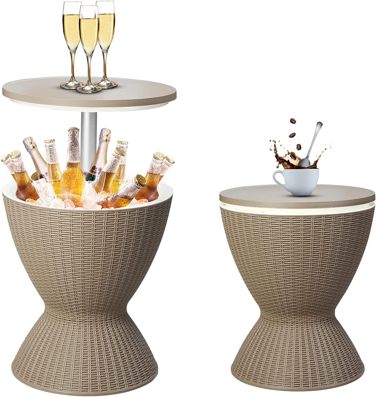 DOIT Height Adjustable Cool Bar Outdoor Patio Table,All-Weather Cool Wicker Bar Table with Ice Bucket for Party, Pool, Deck, Beach (Coffee, Modern): Kitchen & Dining