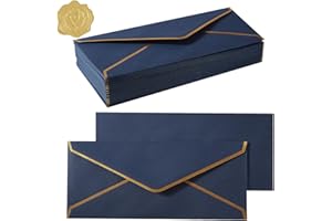 50 Pack #10 Business Envelopes with Gold Border, Self Seal Standard Envelopes with Gold Stickers for Office, Checks, Letter M