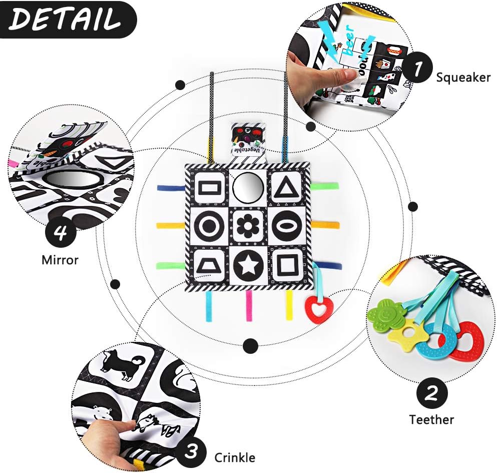 teytoy Black and White Baby Toys, High Contrast Tummy Time Square Mats -Interactive Activity Mats - Image 3