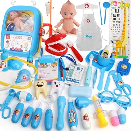 FidgetGear Play House Childrens Doctor Toy Set Simulation Medical Tool Kit Gift 39-Piece [Luggage] Blue 1.2kg