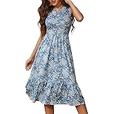 YATHON Womens Summer Sundress Notched Neck Slant A Line Tiered Midi Dresses with Pockets