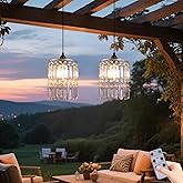 TWINKVILLA Battery Operated Chandelier, 2Pack Hanging Gazebo Lights, Acrylic Crystal Beaded Pendant Lights Outdoor Waterproof