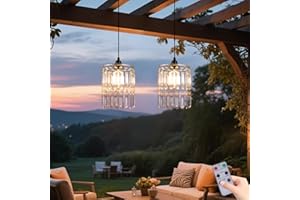 TWINKVILLA Battery Operated Chandelier, 2Pack Hanging Gazebo Lights, Acrylic Crystal Beaded Pendant Lights Outdoor Waterproof for Patio Tree Pergola Porch and Indoor Decor