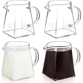 Yarlung 4 Pack Small Glass Pitcher, 12 Oz Clear Creamer Pitcher with Handle, Creative Coffee Milk Pitcher Tea Fair Cups for Table Serving, Square Base
