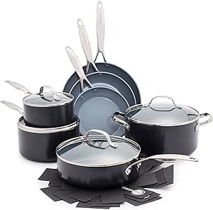 GreenPan Valencia Pro Hard Anodized Induction Safe Healthy Ceramic Nonstick, Cookware Pots and Pans Set, 11 Piece, Gray