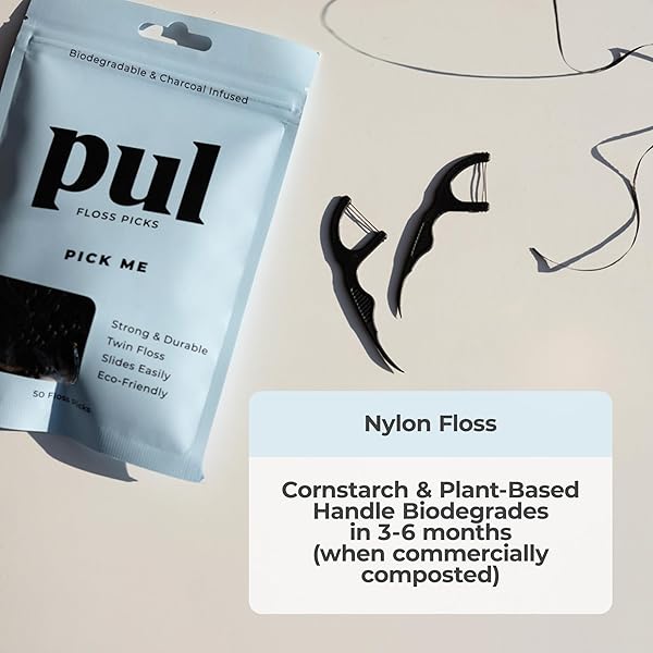 PUL DENTAL FLOSS PICKS – MINT TEETH FLOSSERS FOR DEEP CLEANING, REMOVING FOOD PARTICLES & PLAQUE – SHRED-RESISTANT NYLON FLOSS, PLANT-BASED HANDLE, FLUORIDE FREE – FOR ADULTS & KIDS (50 COUNT)