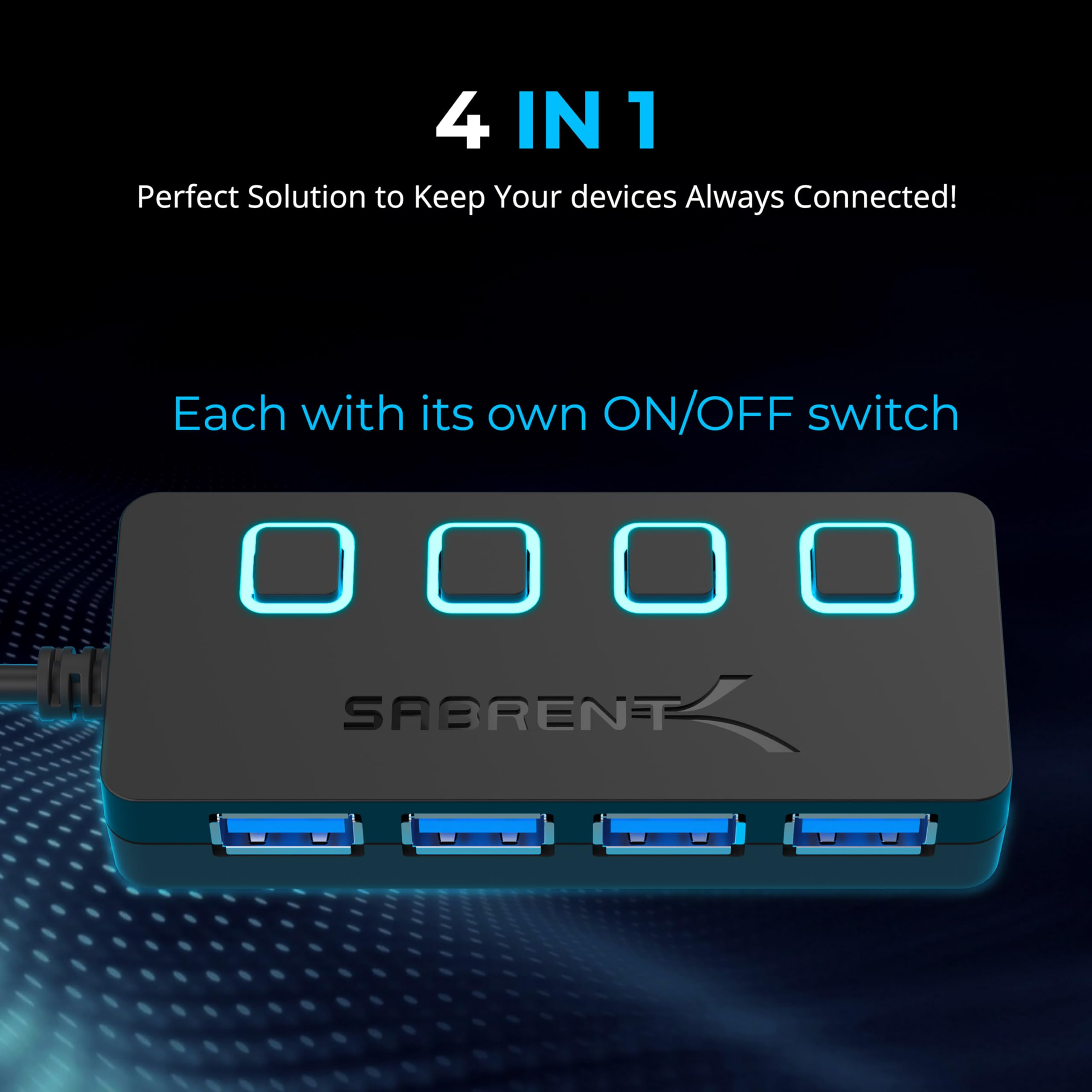 SABRENT 4 Port USB 3.0 Hub with Individual LED Lit Power Switches, Includes 5V/2.5A Power Adapter (HB-UMP3)