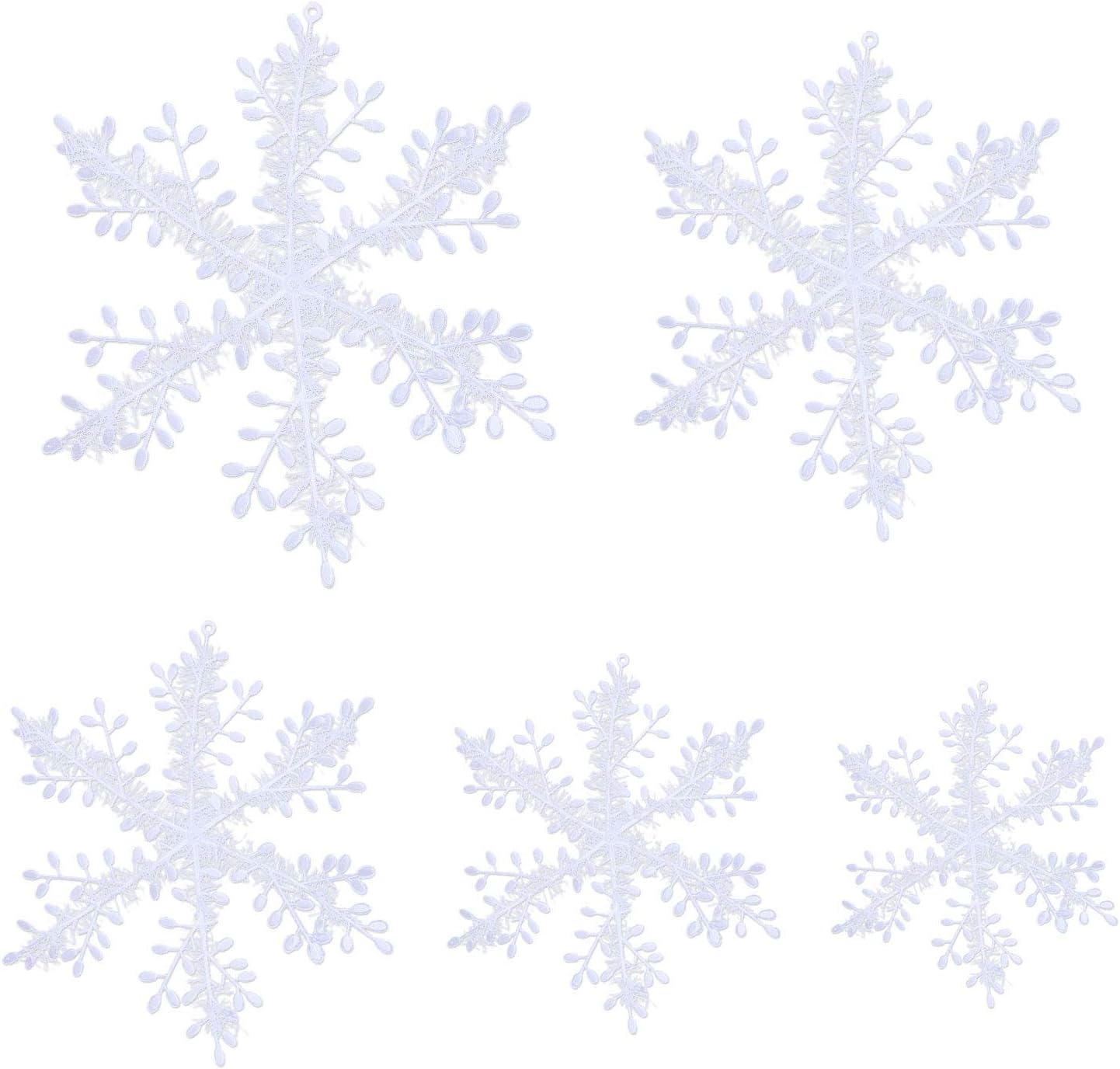 TYPHEERX 15Pcs Snowflake Hanging for Christmas Party Holiday New Year Decoration, White 5Size