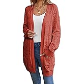 Famulily Womens Boho Crochet Knit Sweaters Cardigan Long Sleeve Chunky Fall Open Front Cardigan with Pockets