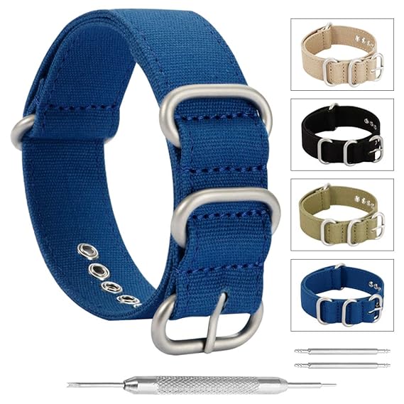 NATO Strap 24mm Canvas Watch Bands for Men Zulu Watch Band in Blue