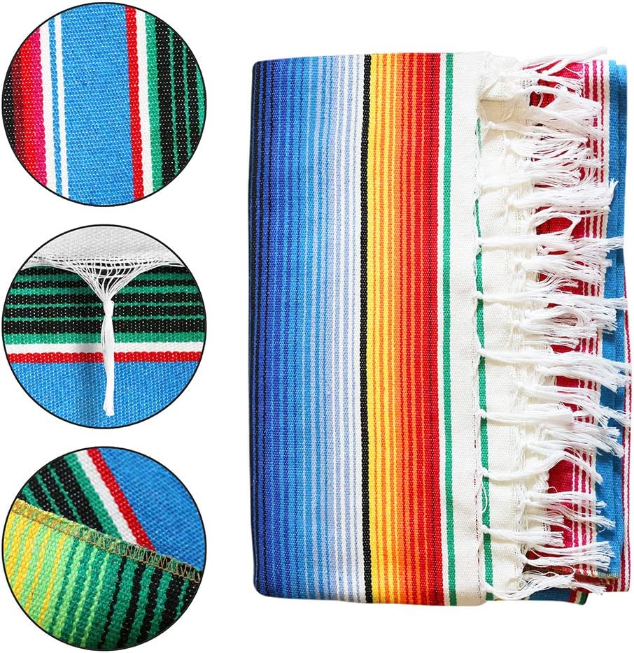 84 X 59 Inch Mexican Serape Blanket Bay Window Blanket, Mexican Tablecloth Serape Tatami Blanket Bed Blanket Table Cover Tapestry Blanket Picnic Mat for Mexican Party Wedding Decorations: Furniture & Decor