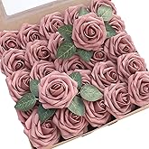 Floroom Artificial Flowers 25pcs Real Looking Dusty Rose Foam Fake Roses with Stems for DIY Wedding Bouquets Bridal Shower Centerpieces Floral Arrangements Party Tables Home Decorations
