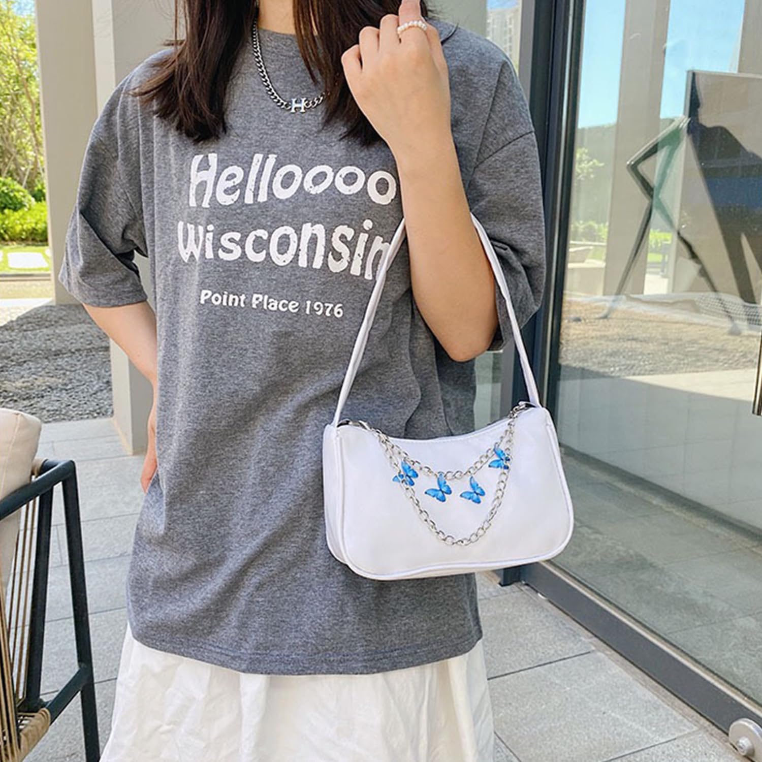 BAUIOREAD 1 Piece Handbag, Small Handbag, Small Handbag, Shoulder Bag with Butterfly Chain, Armpit Bag with Zipper, Purse, Plain Women's Bag