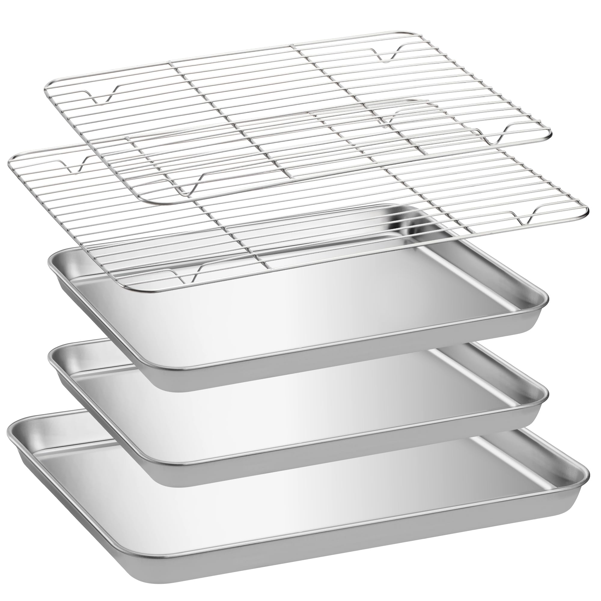 Navaris Baking Trays Set - 2 Quarter Sheet Pans and Rack 31 x 24.5 x 2.5cm (12.2" x 9.6" x 1") - 1 Half Sheet Tray and Rack 40 x 30 x 2.5cm (15.7" x 11.8" x 1")