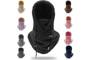 Sprietim Sherpa Hood Ski Mask,Winter Fleece Hood Ski Mask for Women Men,Drawstring Face Cover Hat Coldproof Warm Cap Scarf