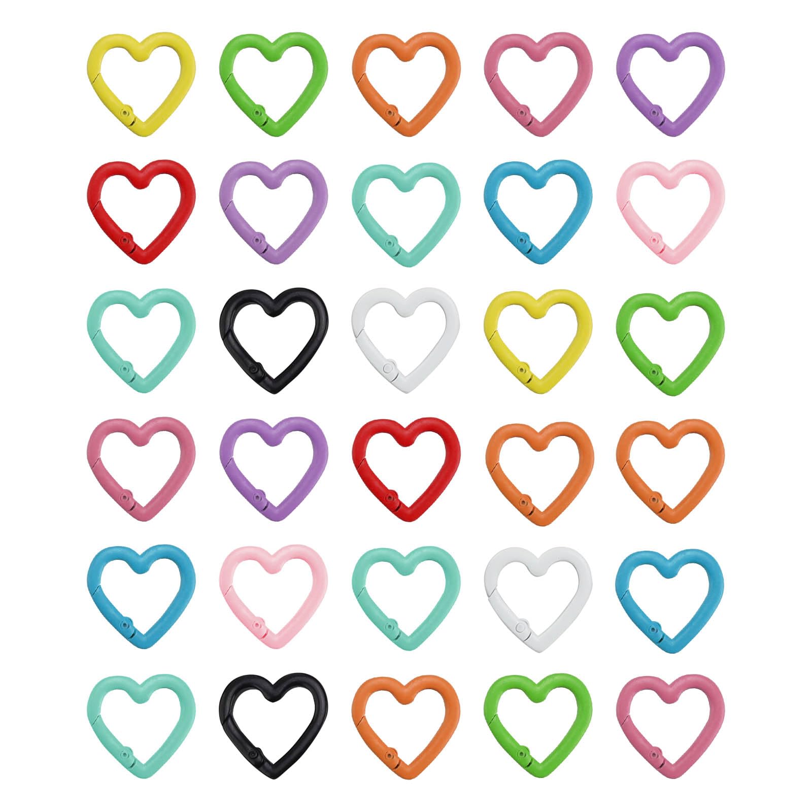 HERKINDNESS Bag Clips for Handbags, 30 Pcs Heart Shaped Keyring Clips, Colorful Carabiner Clip for Keys, for Key Chains, Backpacks, DIY, Craft Accessories