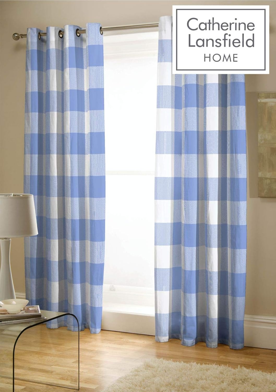 Catherine Lansfield Boston Check Easy Care Eyelet Curtains Blue