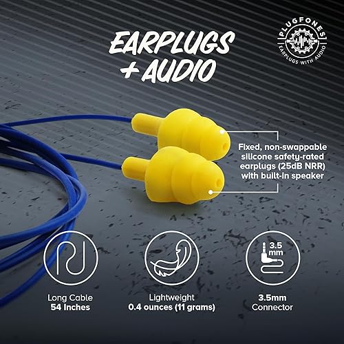 Plugfones Basic Earplug Headphones Earplug-Earbud Hybrid 25 dB Noise  Reduction Rating Wired Work Headphones No