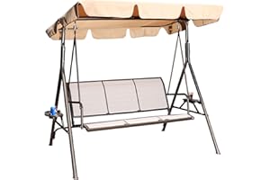GOLDSUN 3 Person Outdoor Weather Resistant Patio Glider Swing Hammock Chair w/ Utility Tray & Sunshade Canopy for Patio, Garden, Deck, or Pool, Taupe