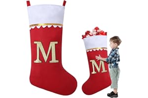 ASISCA 38 Inches Felt Applique Christmas Stockings, Giant Personalized Monogrammed Xmas Stockings, Jumbo Red Felt with Gold Trim Xmas Stocking for Xmas Tree Fireplace Hanging Decor Holiday Party Decorations