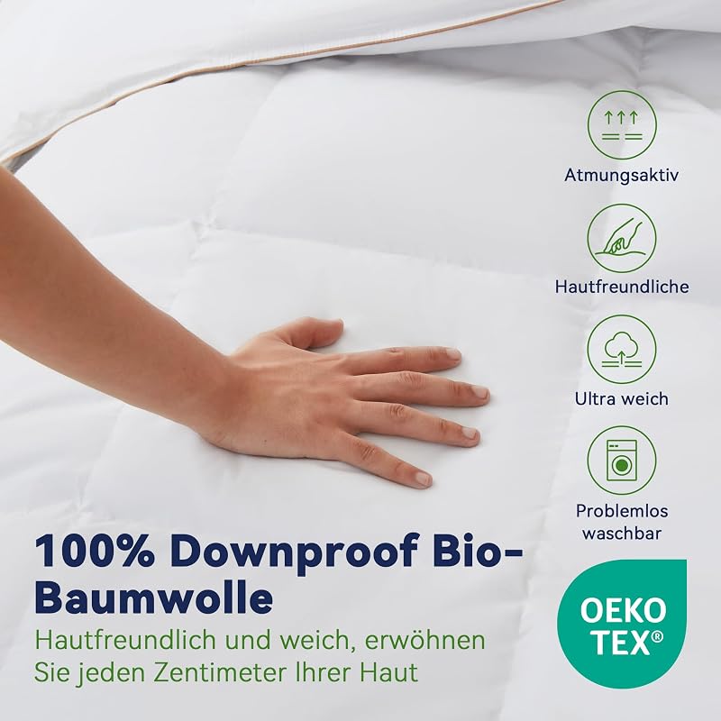 Komfort Bettdecke 220x240 | 100% Weiche Federn & Daunen | Oeko-Tex, RDS Zertifiziert für Tierwohl | Ganzjahres Federbett Daunendecke 240x220cm Bezug aus 100% Baumwolle — Foto 6 von 7