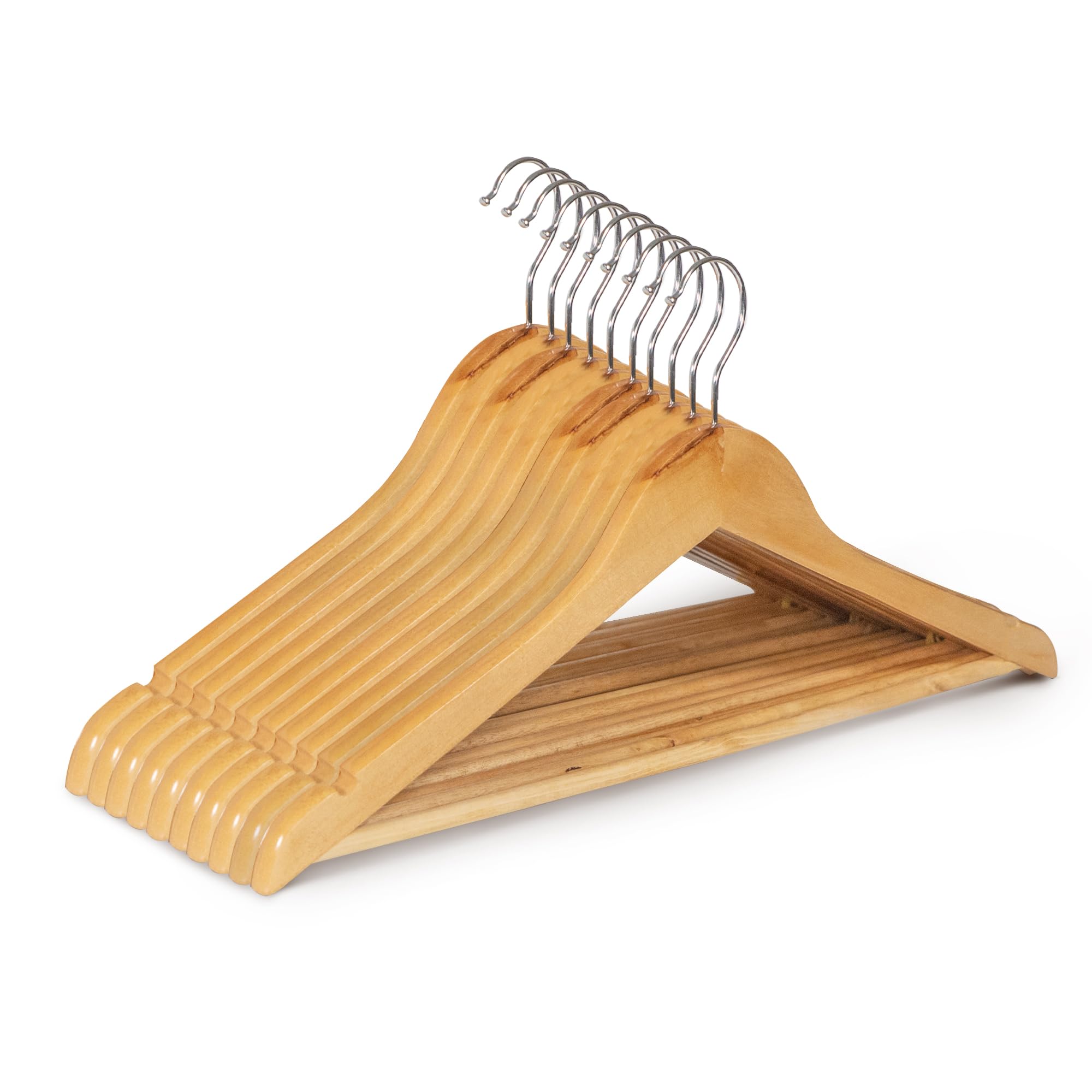 K-one Wooden Coat Clothes Hanger Garment Strong Natural Wood Wardrobe Hanger (10pack)