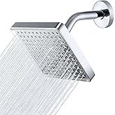 Nuodan High Pressure Rain Shower Head with 6'' Shower Arm - High Flow Square Rainfall Showerhead - Luxury Modern Look - Pressure Boosting (Chrome)