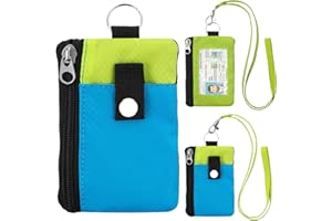 ZHOMA Minimalist Small Wallet for Men Women with 2 Zip Pockets, Multi Functional ID Case with Keychain and Card Holder, Coin Purse Badge Lanyard Pouch for Boys Girls Travel -Blue+YellowGreen