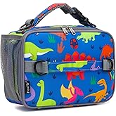 FlowFly Kids Lunch Bag, Durable Insulated School Lunch Box with Shoulder Strap and Bottle Holder, Water-resistant Thermal Small Lunch Cooler Tote for Teen Boys & Girls,Dinosaur