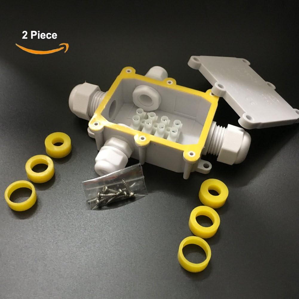 4-Way IP68 Waterproof Junction Box+3 Set of Different Size Sealed Silica Gel Pad, SUNNORN® Outdoor/External Junction Box Connector Used for Outdoor Underground(2 Piece)