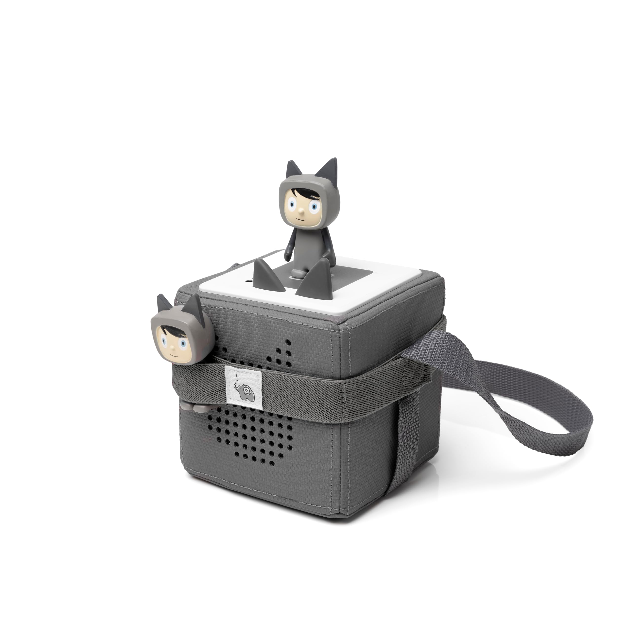 Toniebox Carrier for Box and up to 8 Tonies I Carry Strap with sturdy elastic band I 8 Tabs for Tonie audio characters I grey