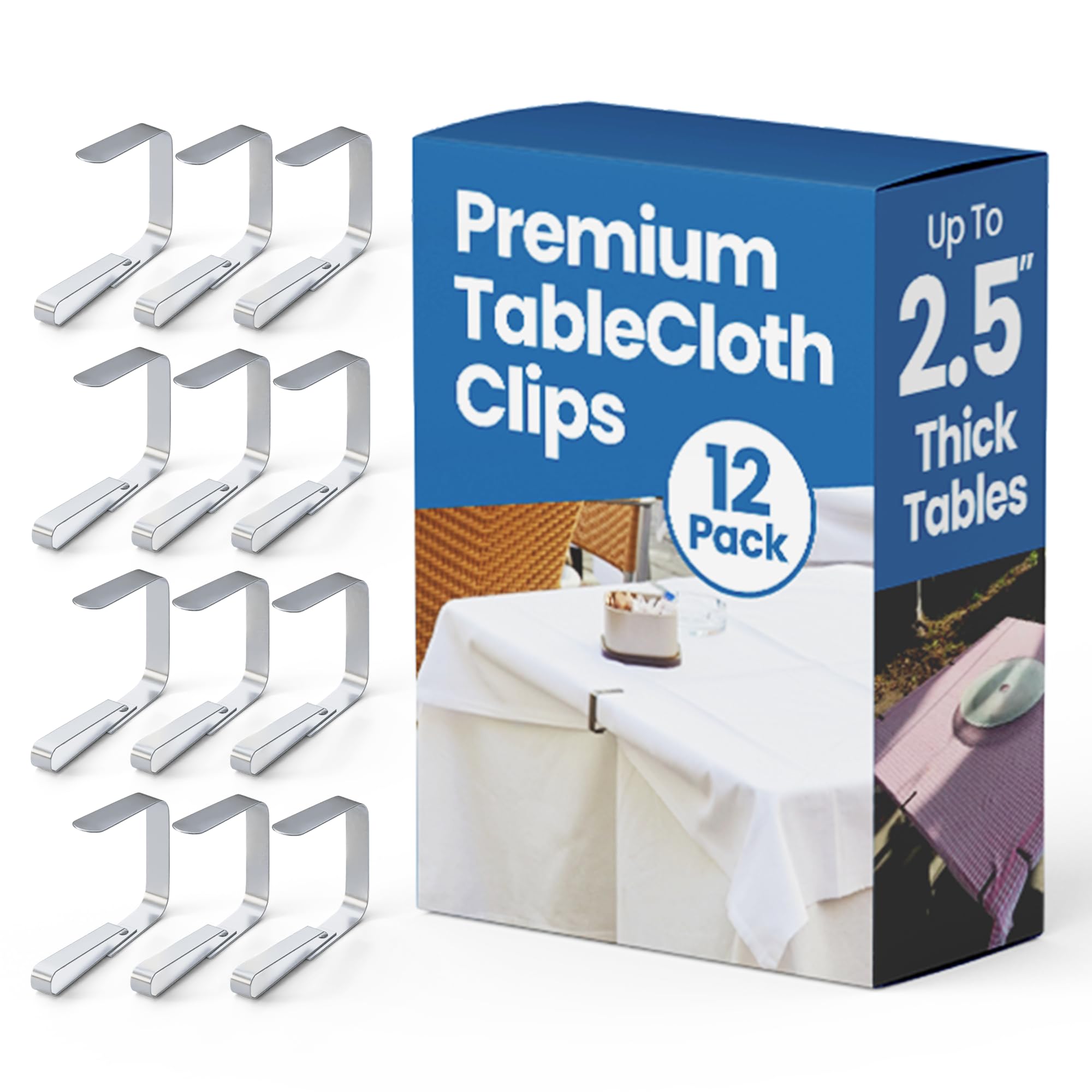 Photo 1 of ProTensils 12Pcs Picnic Tablecloth Clips for Outdoor Tables - Stainless Steel Large Table Cloth Clip, Fits for 2.5” Thick Tables, Metal Clamps for Picnic Table Clips, Dining Table Cloth Holder