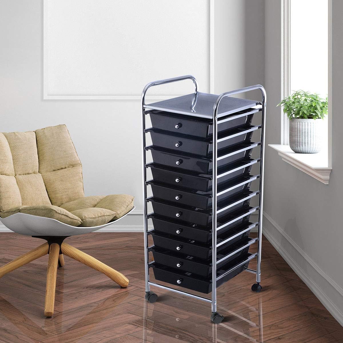Giantex 10 Drawer Rolling Storage Cart Scrapbook Paper Office School Organizer (Black) : Office Products