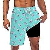Goodstoworld Men's Funny Swim Trunks with Compression Liner 2 in 1 Quick-Dry 9" Stretch Shorts with Three Pockets
