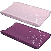 Belsden 2 Pack Waterproof Changing Pad Cover, Soft Microfiber Diaper Change Table Sheets for Baby Girls, Fit 32" x 16" Changi