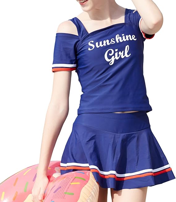 Amazon 水着 女の子 子供 キッズスクール セパレート ストライプ 可愛い ファッション キュート 2点セット ネイビー M 140 150cm 水着 通販
