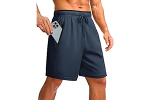 PINSPARK Men's Athletic Running Shorts 7" Mesh Quick Dry Workout Shorts with Zipper Pockets Lightweight Gym Shorts