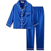 Tebbis Satin Pajamas for Girls - Neon Pink Cute Silky Long Sleeves & Pants Sleepwear PJ Set Size 6/7-16