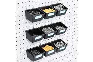 FRIMOONY 16 Pack Pegboard Bins with Hooks and Labels, for Organizing Accessories, Black