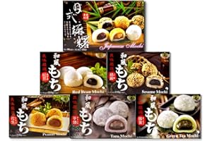 UNHA'S ASIAN SNACK BOX Japanese Rice Cake Mochi Daifuku – 6 Variety Pack 45 Count Mochi Red Bean, Sesame, Peanut, Taro, Green Tea, Mixed Assorted Flavor Sweet Desserts, Rice Cakes, Gift Unha’s Asian Snack (6 Flavor)
