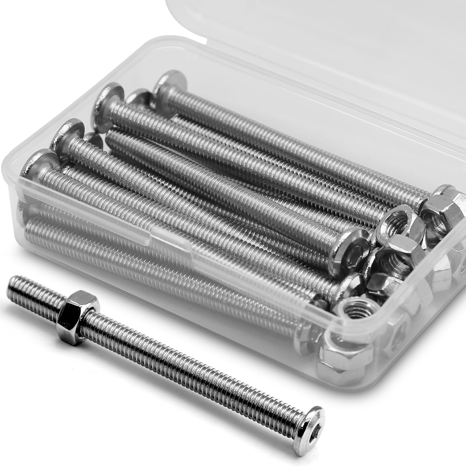 (15 pcs) M6 x 70mm Flat Round Hexagon Socket Head Screws Bolts and Nuts Set 304 Stainless Steel 18-8