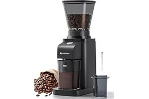 AMZCHEF Anti-Static Espresso Grinder with Self-Cleaning Burr, 48 Precise Settings, Coffee Grinder for Home Use, Coffee Bean Grinder with Storage Box & Dosing Cup, Less Mess, More Flavor,Black