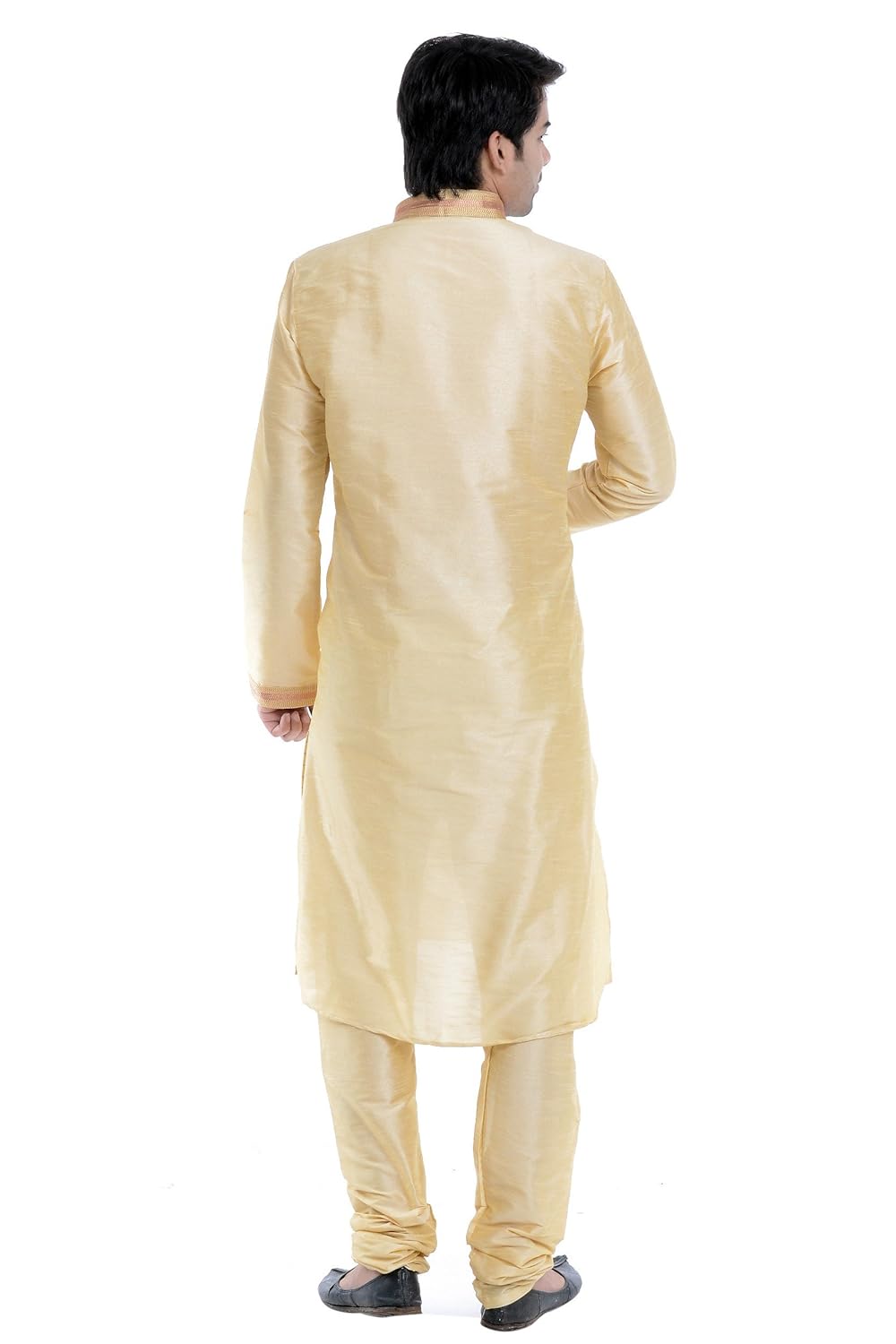 vastramay men's golden cotton silk kurta & pyjama set