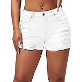 roswear Women's Summer Mid Rise Ripped Denim Shorts Stretchy Butt Lifting Jean Shorts