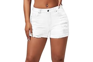 roswear Women's Summer Mid Rise Ripped Denim Shorts Stretchy Butt Lifting Jean Shorts