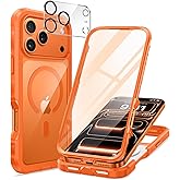 seacosmo for iPhone 17 Pro Max Case, Full Body Bumper with Built-in Tempered Glass Screen and Camera Lens Protector, Compatible with MagSafe, Shockproof 17 Pro Max Phone Case, 6.9", Orange