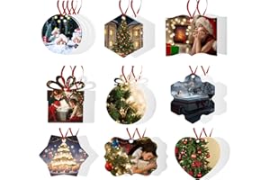 WANZELONYO Sublimation Blank Ornaments White Aluminium Haning Ornament 20 PCS Bulk of Different Design for HTV Crafting DIY and Chritsmas Tree Decoration
