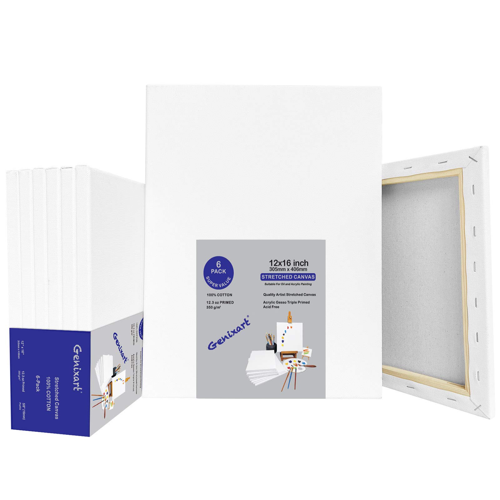 Genixart 30x40cm / 12"x16" Inch White Blank Stretched Canvas, Pack of 5, Primed Professional Artist Canvases for Acrylics & Oils Painting (a3)